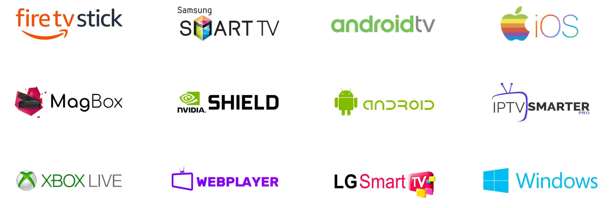Logos of the platforms and devices that run IPTV Streaming Services